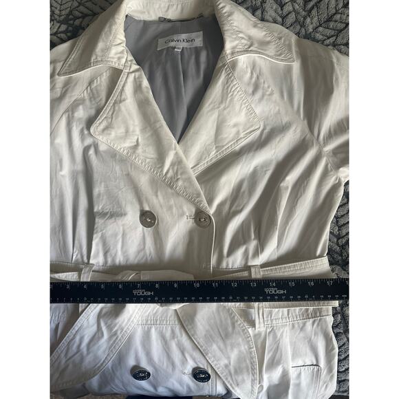 Calvin Klein White Belted Trench Coat Women's size Medium Rain Wind Weather - Picture 6 of 10